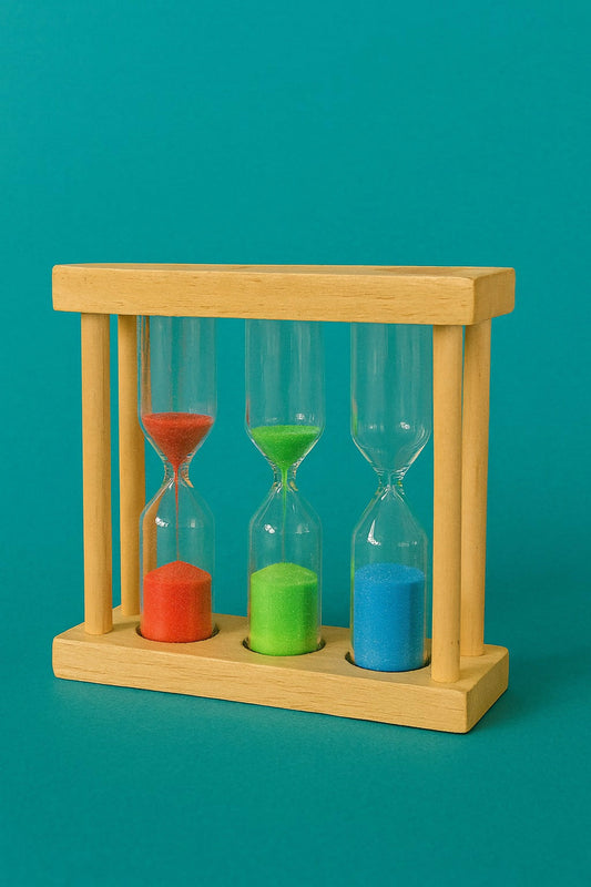 3-in-1 Colorful Sand Timer Set (1 Min, 3 Min, 5 Min) with Wooden Frame – Visual Time Management Hourglass for Kids, Study, Office, Kitchen & Meditation – Durable Glass Sand Clocks